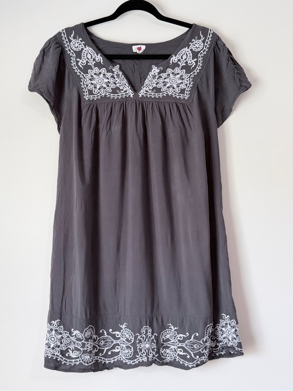 Gray Embroidered Tunic Dress with White Floral Embroidered Detail